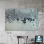 Картина Лоси в заснеженном зимнем лесу - Степанов А.С.