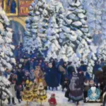 Картина Ёлочный торг - Борис Кустодиев
