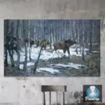 Картина Зимний лес с лосями - Степанов А.С.