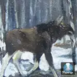 Картина Зимний лес с лосями - Степанов А.С.