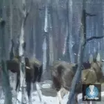 Картина Зимний лес с лосями - Степанов А.С.