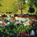 Картина Пейзаж с цветочной клумбой - Кустодиев Б.М.