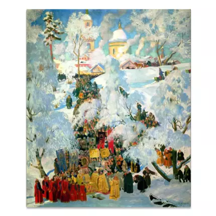 Картина Крещенское водосвятие - Кустодиев Б.М.