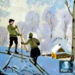 Картина Лыжники - Кустодиев Б.М.