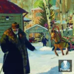 Картина Купеческий двор - Кустодиев Б.М.