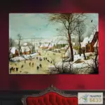 Картина Зимний пейзаж с конькобежцами и ловушкой для птиц - Питер Брейгель