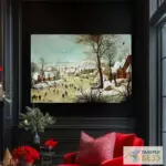 Картина Зимний пейзаж с конькобежцами и ловушкой для птиц - Питер Брейгель