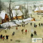 Картина Зимний пейзаж с конькобежцами и ловушкой для птиц - Питер Брейгель