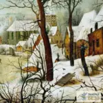 Картина Зимний пейзаж с конькобежцами и ловушкой для птиц - Питер Брейгель