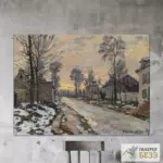Картина Дорога в Лувесьенн тающий снег, закат - Клод Моне