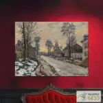 Картина Дорога в Лувесьенн тающий снег, закат - Клод Моне