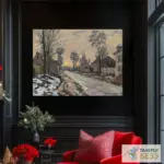 Картина Дорога в Лувесьенн тающий снег, закат - Клод Моне