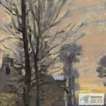 Картина Дорога в Лувесьенн тающий снег, закат - Клод Моне