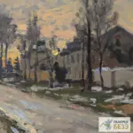 Картина Дорога в Лувесьенн тающий снег, закат - Клод Моне
